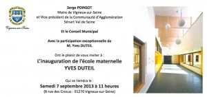Invitation inauguration école Vigneux sur Seine